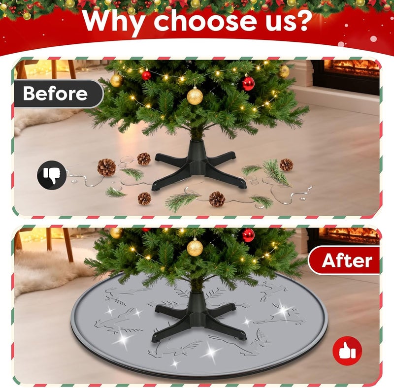 Oyrlize Silicone Christmas Tree Mat, Waterproof Christmas Tree Floor Protector Heavy Duty Christmas Tree Stand Mat Xmas Floor Protective Pad Saver with Reinforced Lip Under Tree Catch Needles,Spills,Sap - Image 5